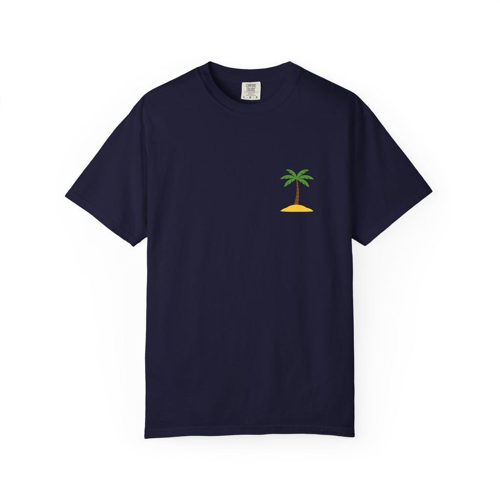 Palm Island Chest Tee — Minimal Tropical Graphic T-Shirt