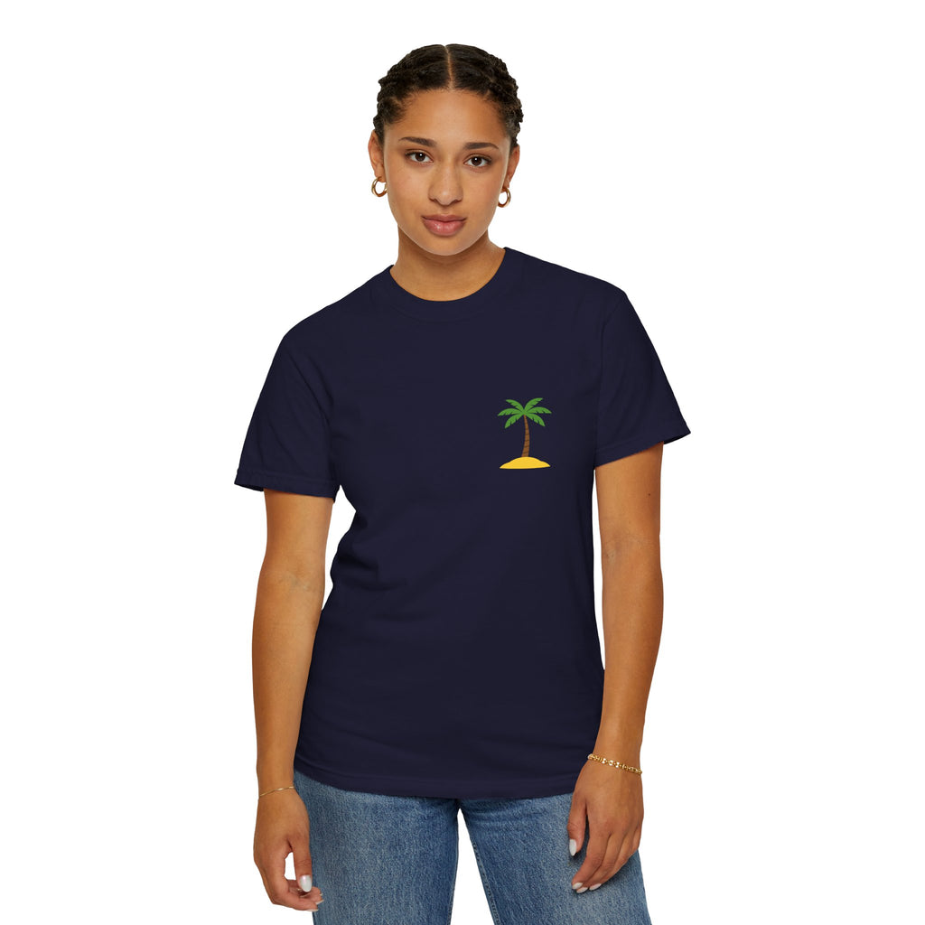 Palm Island Chest Tee — Minimal Tropical Graphic T-Shirt