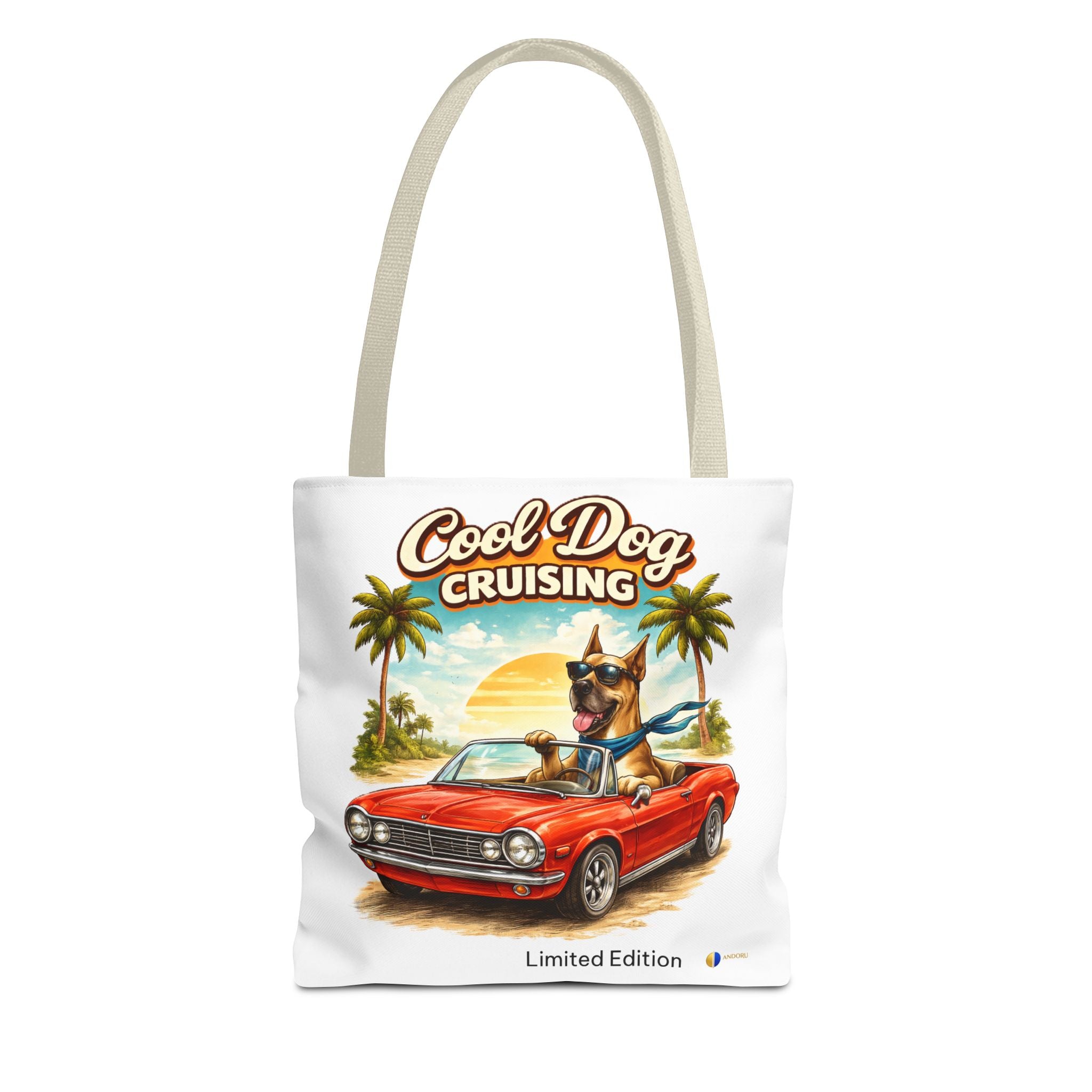 Cool Dog Cruising Tote Bag — Retro Convertible Beach Dog Beach Tote
