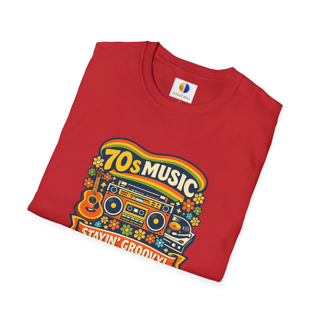 70s Music Retro T-Shirt — "Stayin' Groovy" Vintage Boombox & Floral Tee
