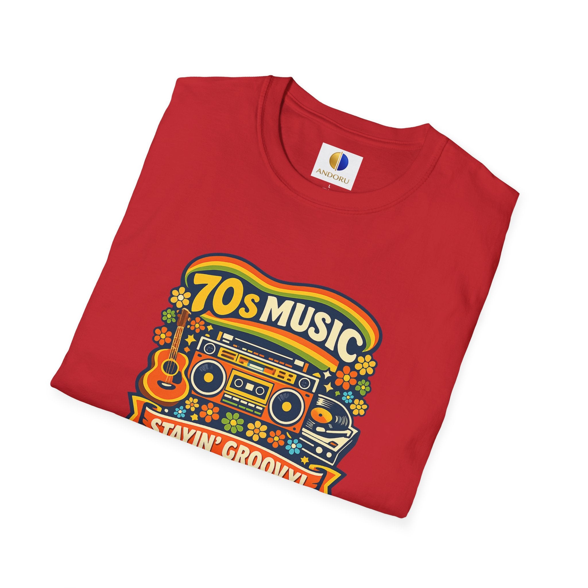 70s Music Retro T-Shirt — "Stayin' Groovy" Vintage Boombox & Floral Tee