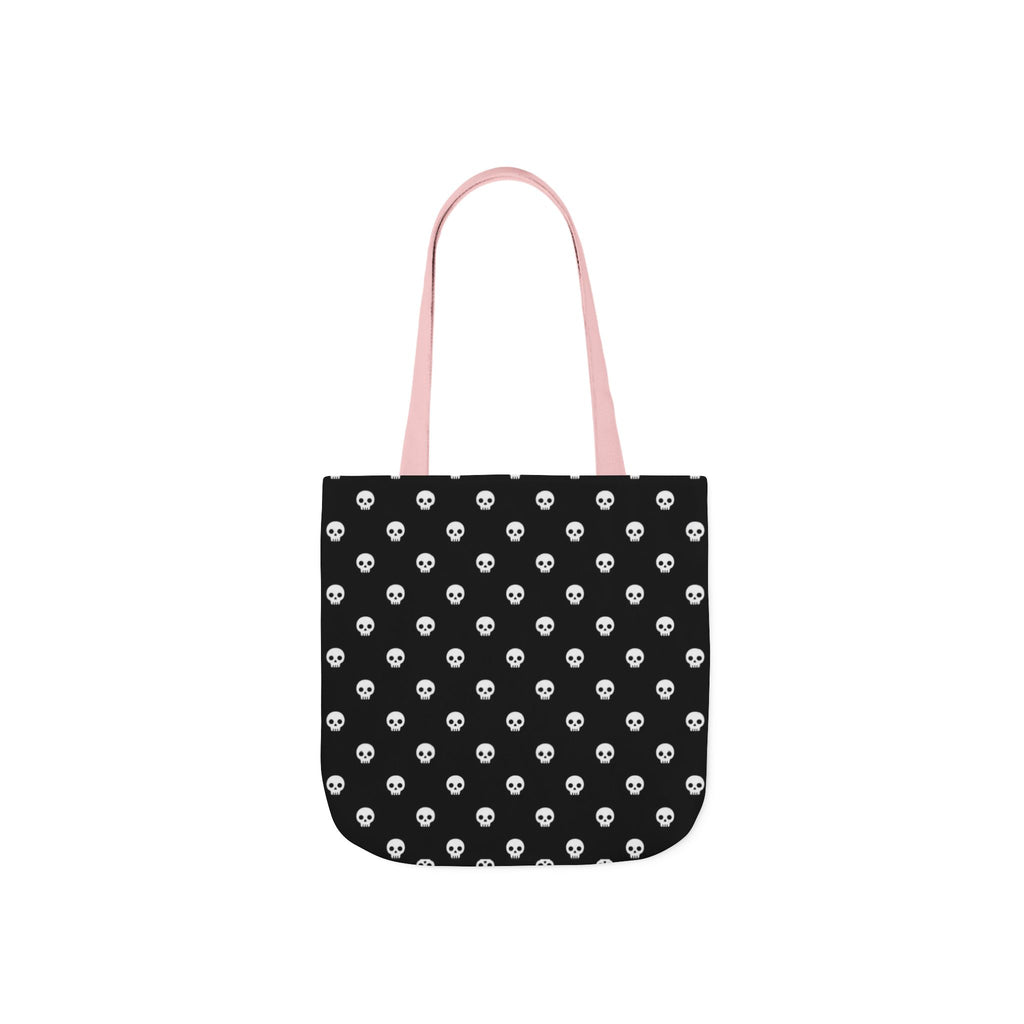 Halloween White Skulls Black Pattern Canvas Tote Bag