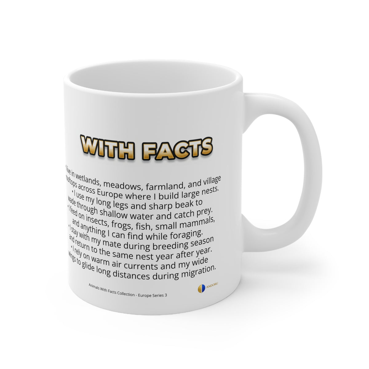 White Stork Coffee Mug – 11oz Ceramic Mug for Animals With Facts Series 3 Gifts