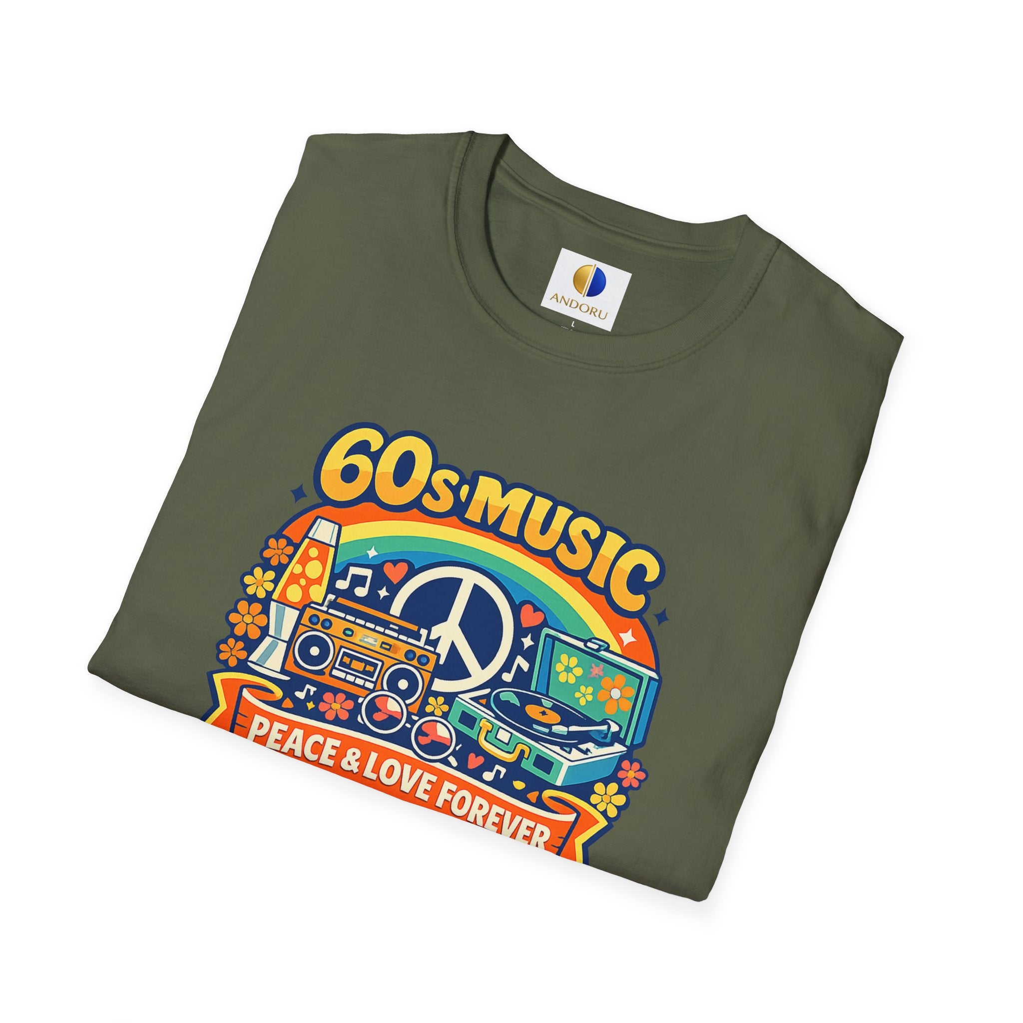 60s Music T-Shirt — Retro Peace & Love Vintage Radio Design