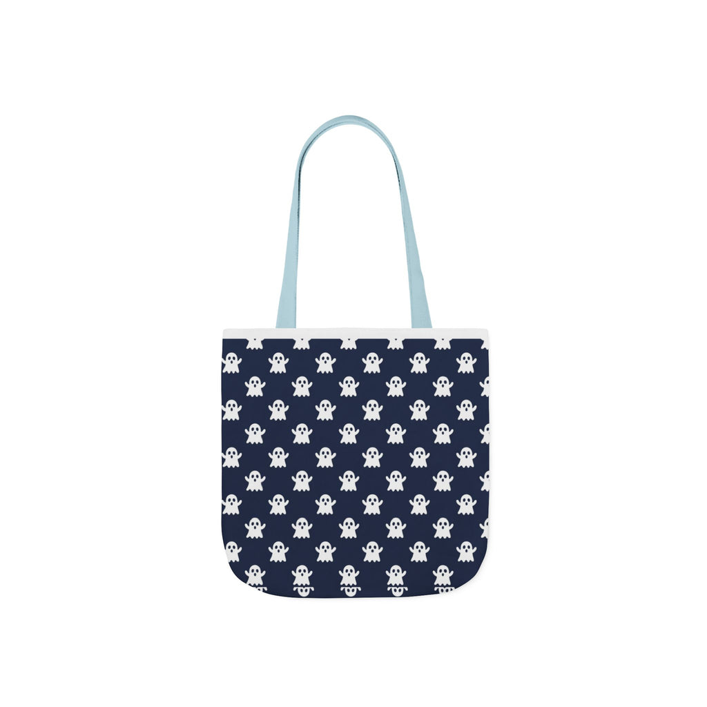 Halloween White Ghost Blue Pattern Canvas Tote Bag