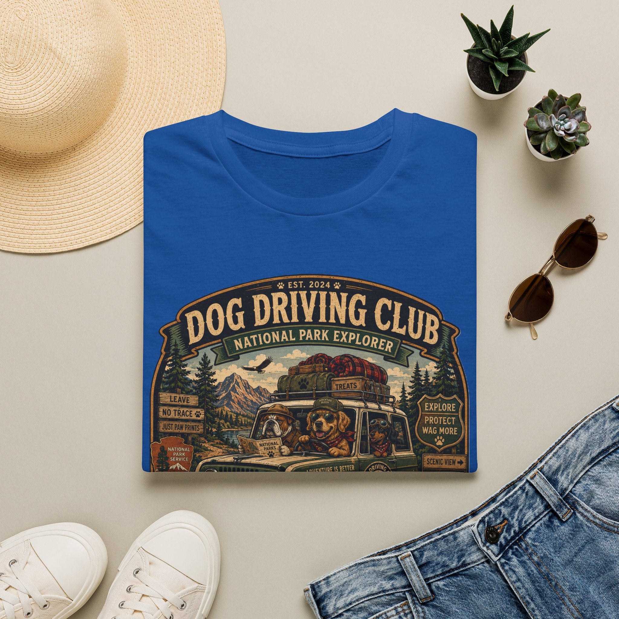 Dog Driving Club T‑Shirt — National Park Explorer Retro Pet Road Trip Tee