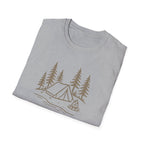 Camping Tent Tee — Minimal Lakeside Campfire Graphic T-Shirt