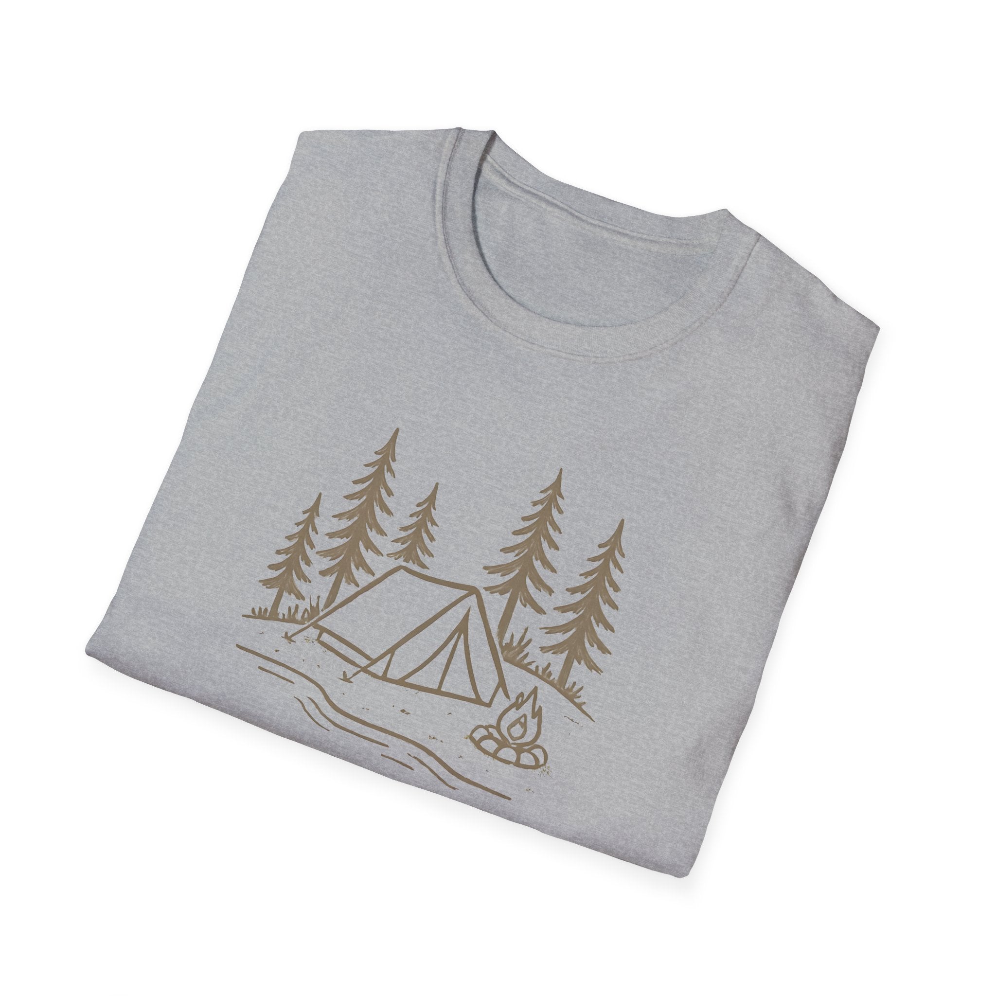 Camping Tent Tee — Minimal Lakeside Campfire Graphic T-Shirt