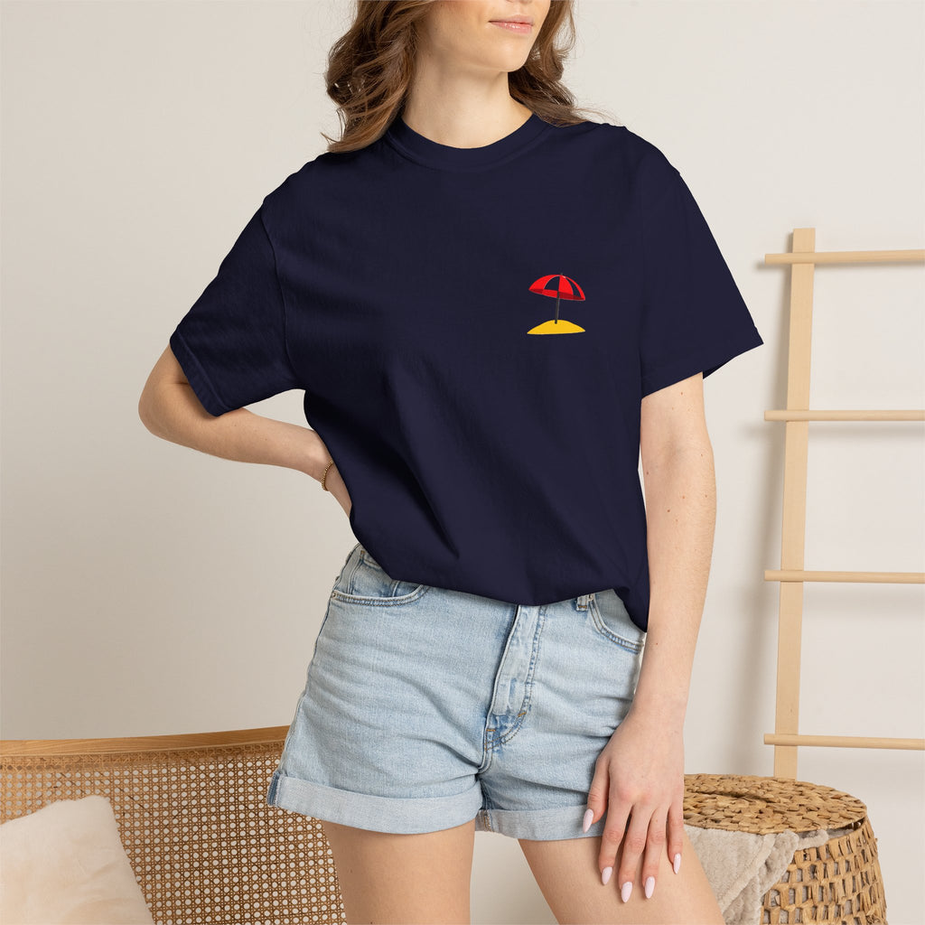 Beach Umbrella Pocket T-Shirt — Minimal Summer Graphic Tee
