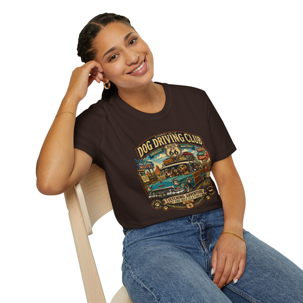 Dog Driving Club T‑Shirt — Route 66 Retro Pet Road Trip Tee