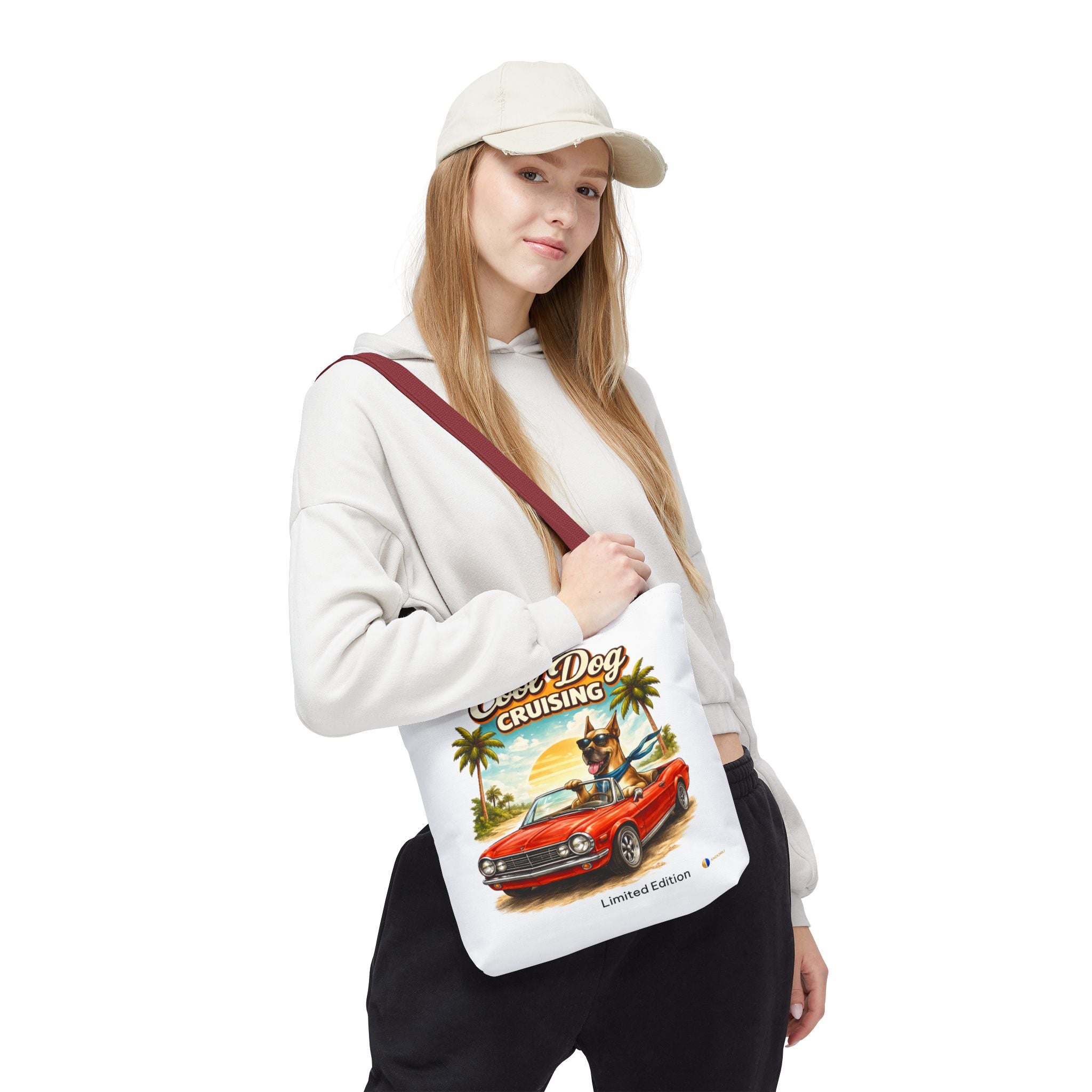 Cool Dog Cruising Tote Bag — Retro Convertible Beach Dog Beach Tote