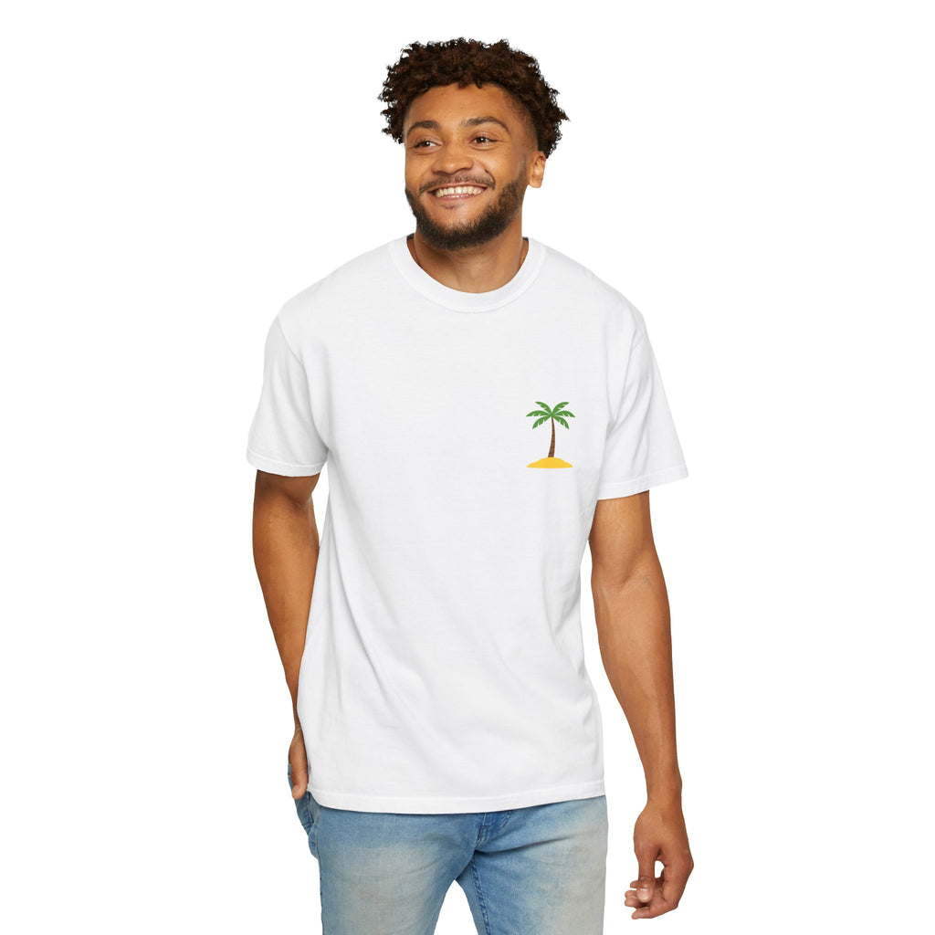 Palm Island Chest Tee — Minimal Tropical Graphic T-Shirt