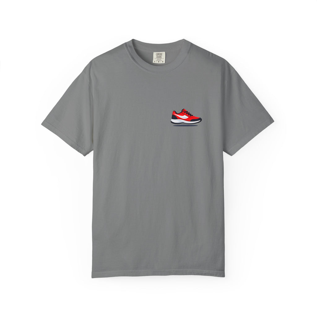 Sneaker Chest Tee — Minimal Red Running Shoe Graphic