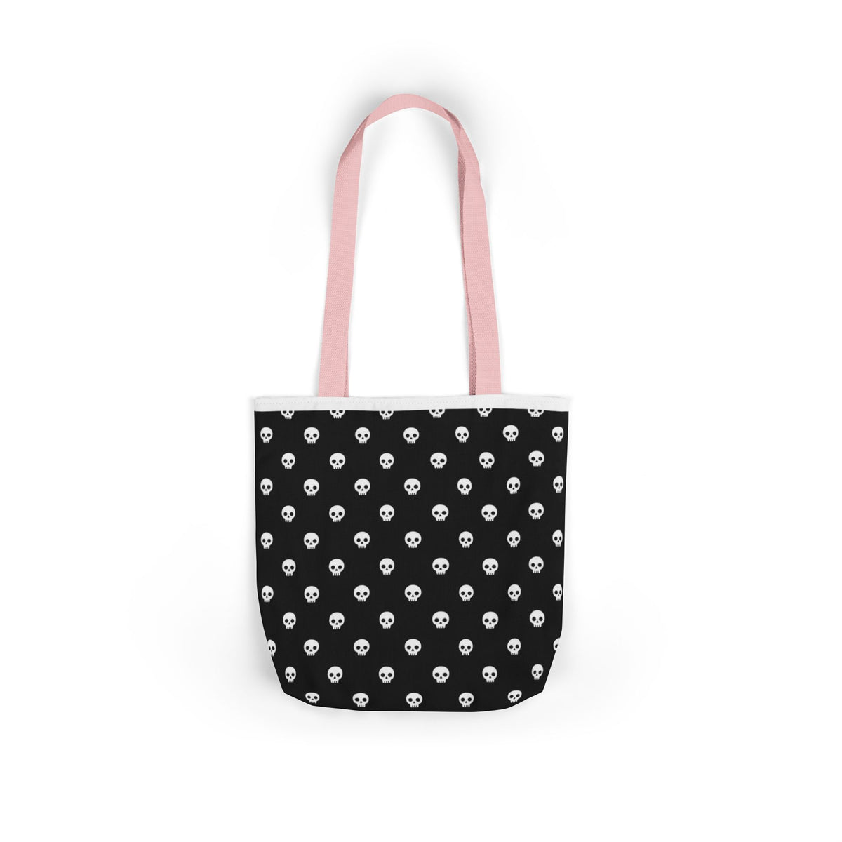 Halloween White Skulls Black Pattern Canvas Tote Bag