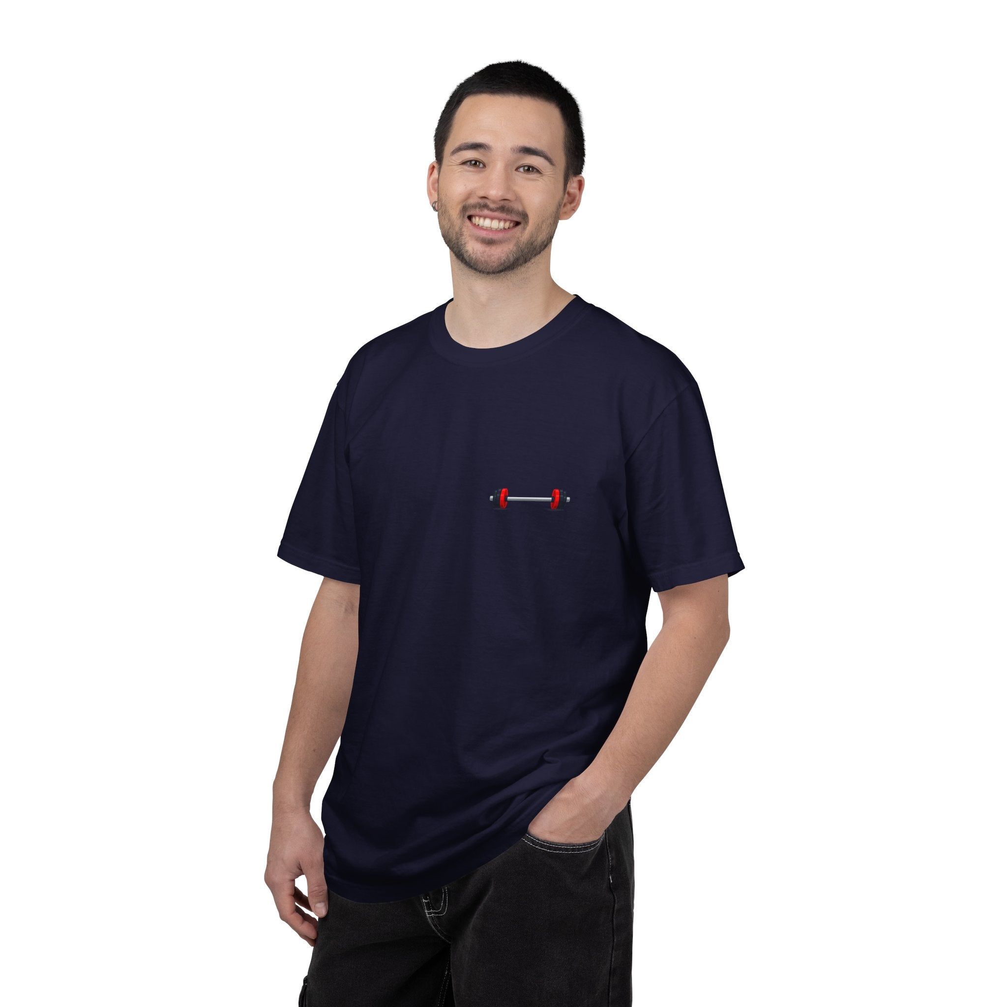 Barbell Minimalist T-Shirt — Small Chest Dumbbell Gym Tee