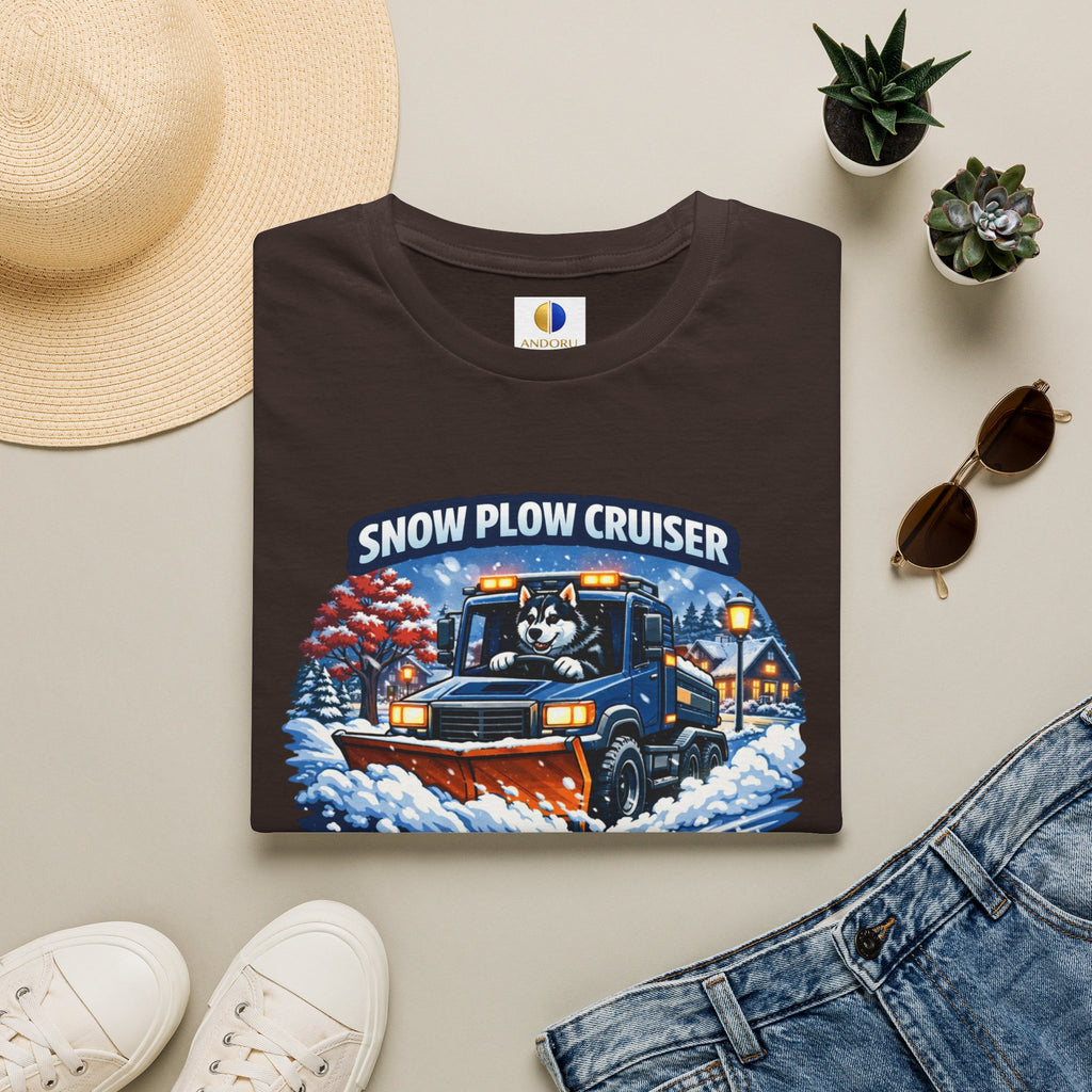 Snow Plow Cruiser T-Shirt — Husky Driving Plow Winter Tee
