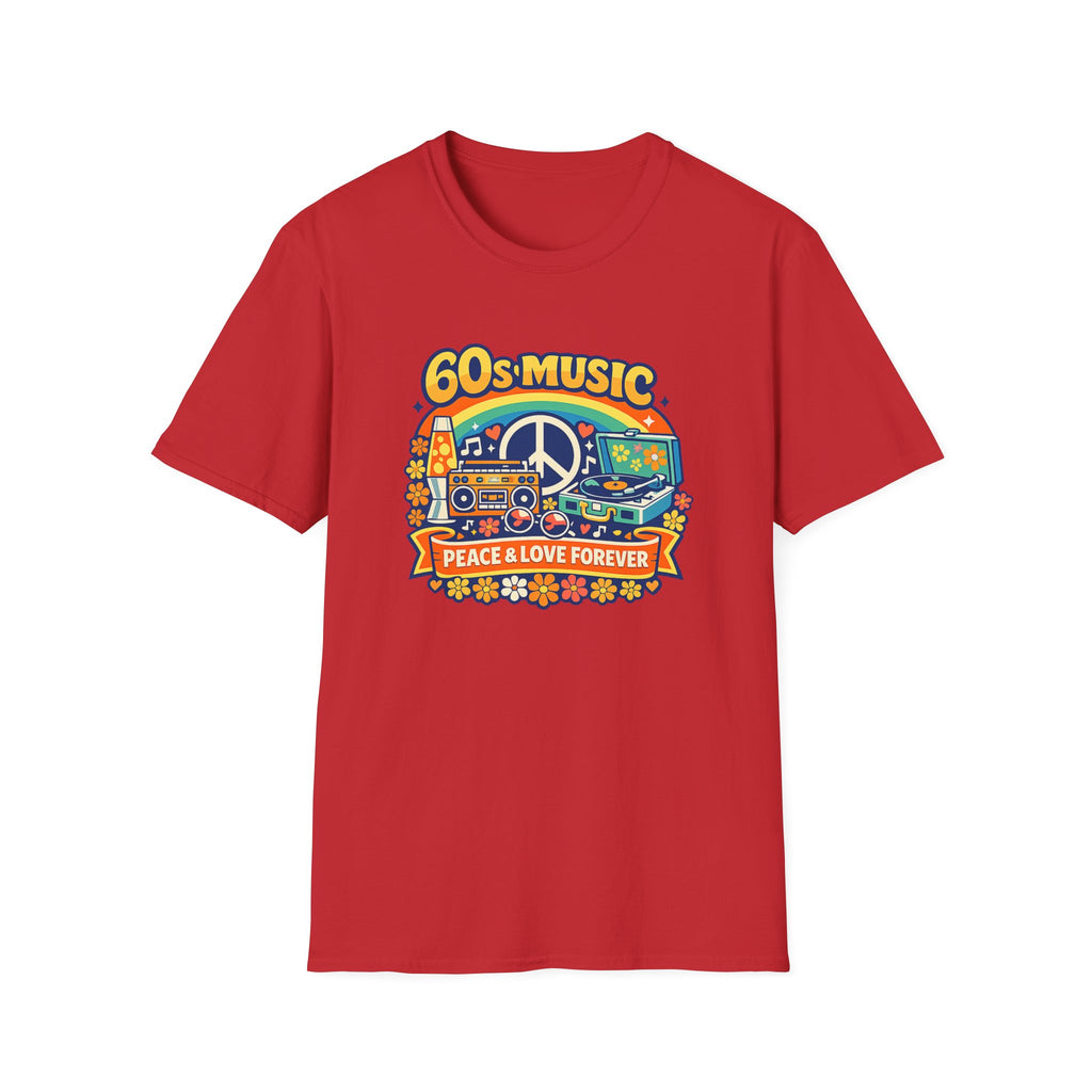 60s Music T-Shirt — Retro Peace & Love Vintage Radio Design