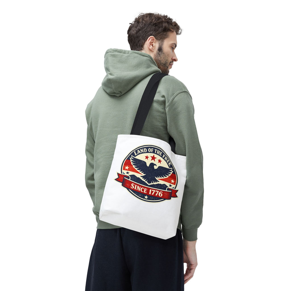 Patriotic Eagle Tote Bag - "Land of the Free Since 1776" Americana Canvas Tote