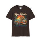Low Rider Cruise Dog T-Shirt — Retro Palm Sunset Graphic Tee