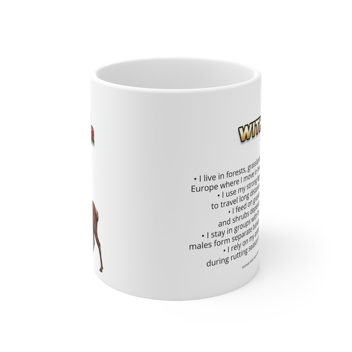 Red Deer Coffee Mug – 11oz Ceramic Mug for Animals With Facts Series 3 Gifts