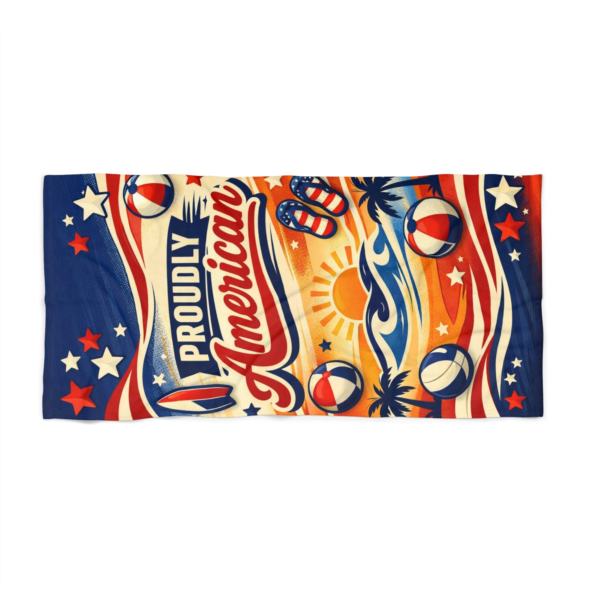 Proudly American Patriotic Beach Towel — 4th of July American Flag Design