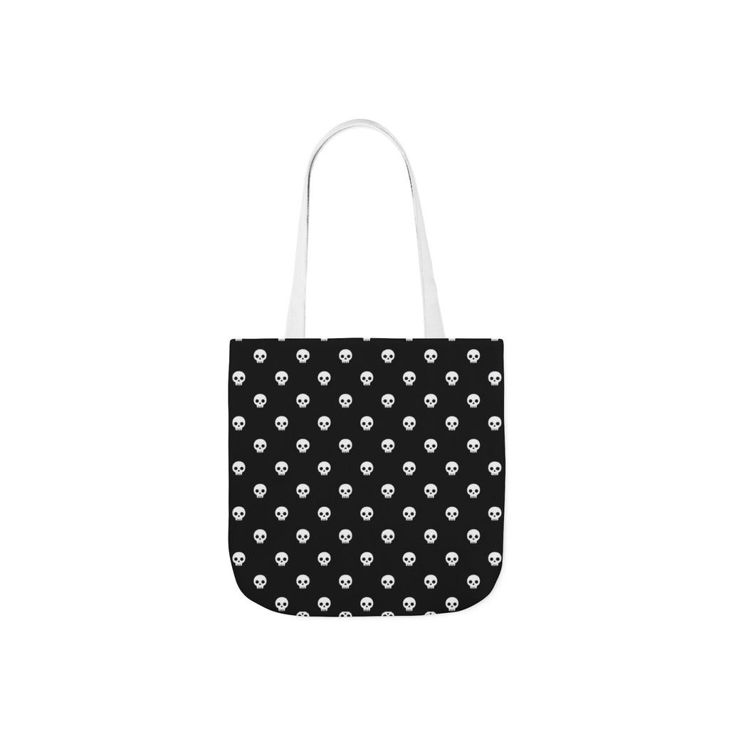 Halloween White Skulls Black Pattern Canvas Tote Bag
