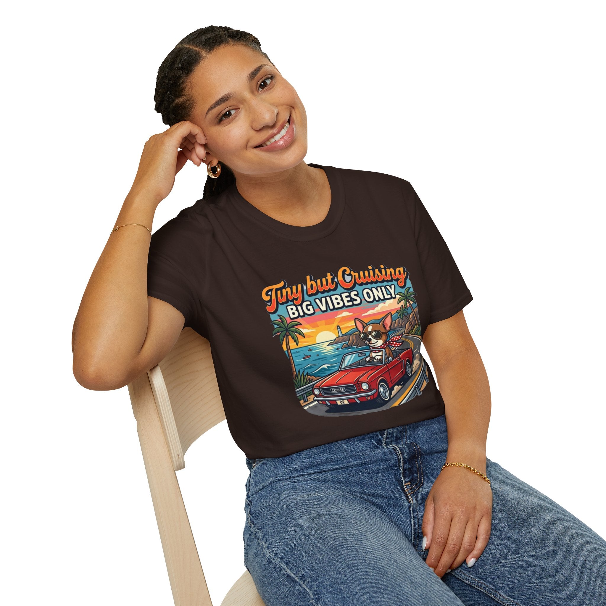Big Vibes Only Beach Cruise T-Shirt — "Tiny but Cruising, Big Vibes Only" Retro Beach Dog Graphic