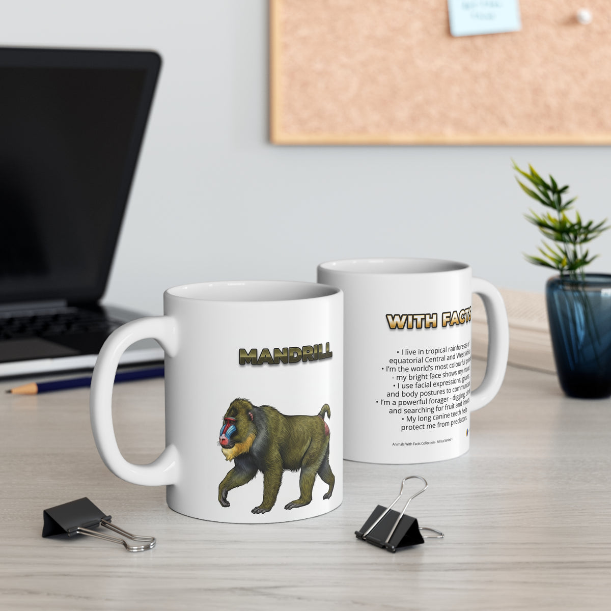 Mandrill Coffee Mug – 11oz Ceramic Mug for Animals With Facts Series 1 Gifts
