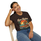 Low Rider Cruise Dog T-Shirt — Retro Palm Sunset Graphic Tee