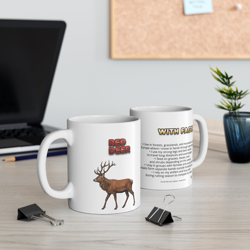 Red Deer Coffee Mug – 11oz Ceramic Mug for Animals With Facts Series 3 Gifts