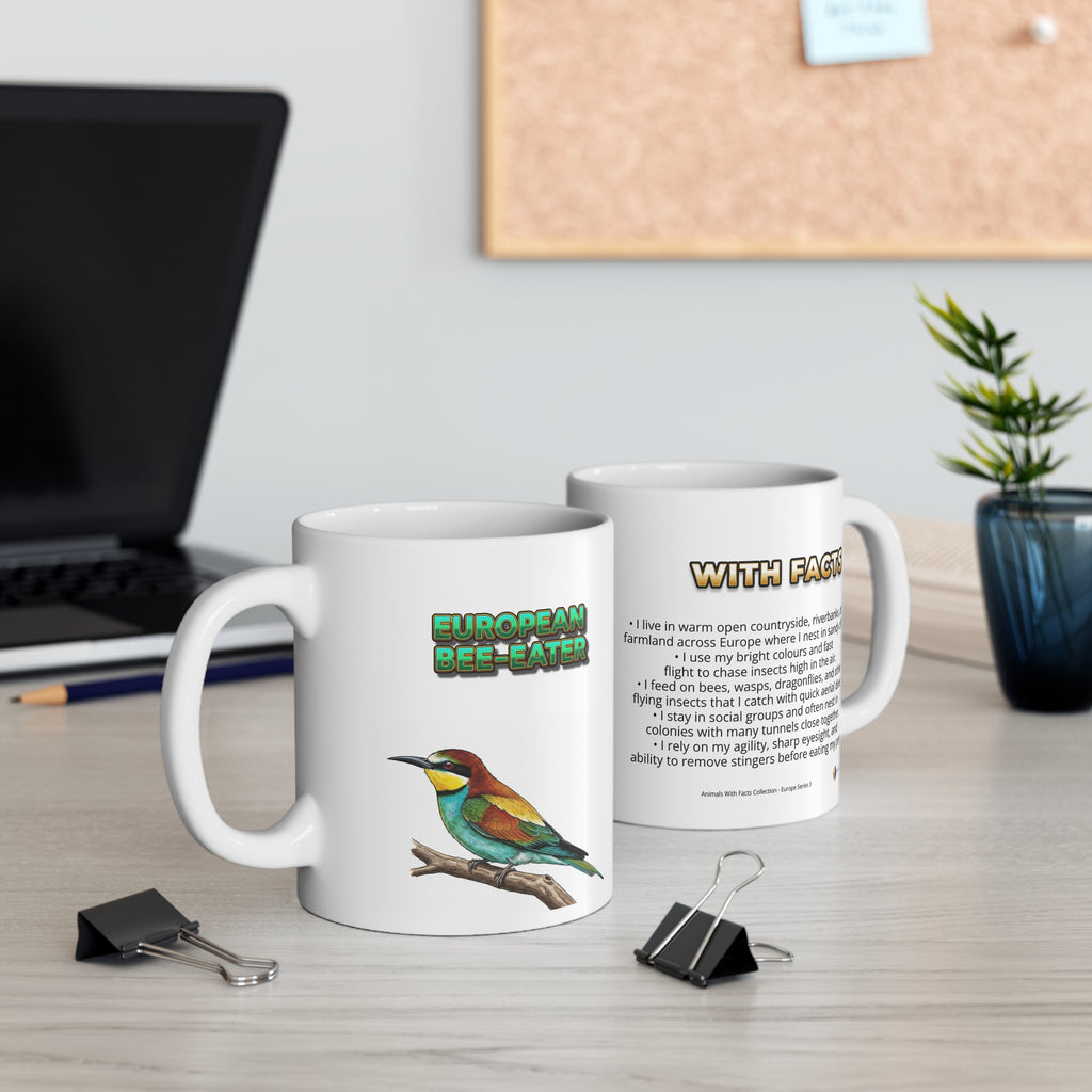 European Bee-eater Coffee Mug – 11oz Ceramic Mug for Animals With Facts Series 3 Gifts