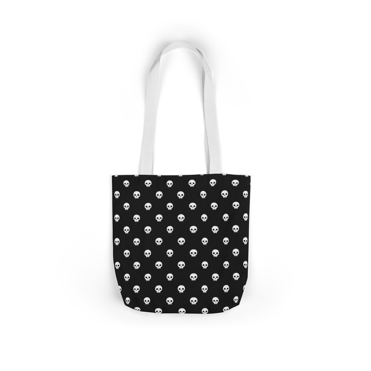 Halloween White Skulls Black Pattern Canvas Tote Bag