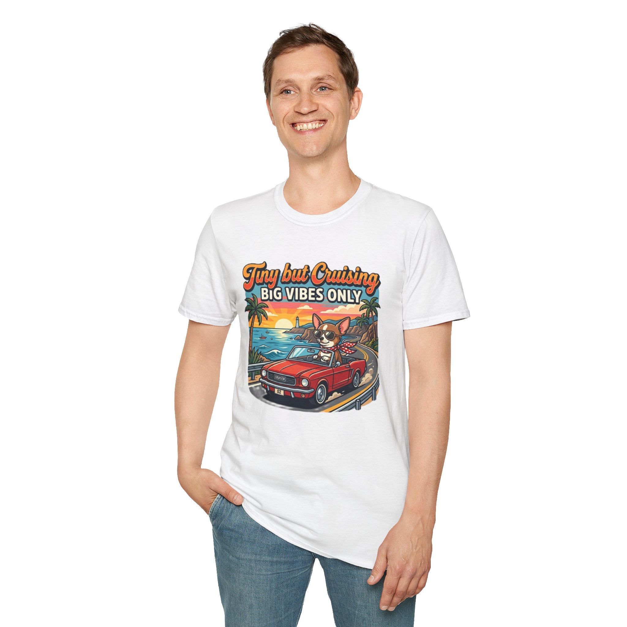Big Vibes Only Beach Cruise T-Shirt — "Tiny but Cruising, Big Vibes Only" Retro Beach Dog Graphic
