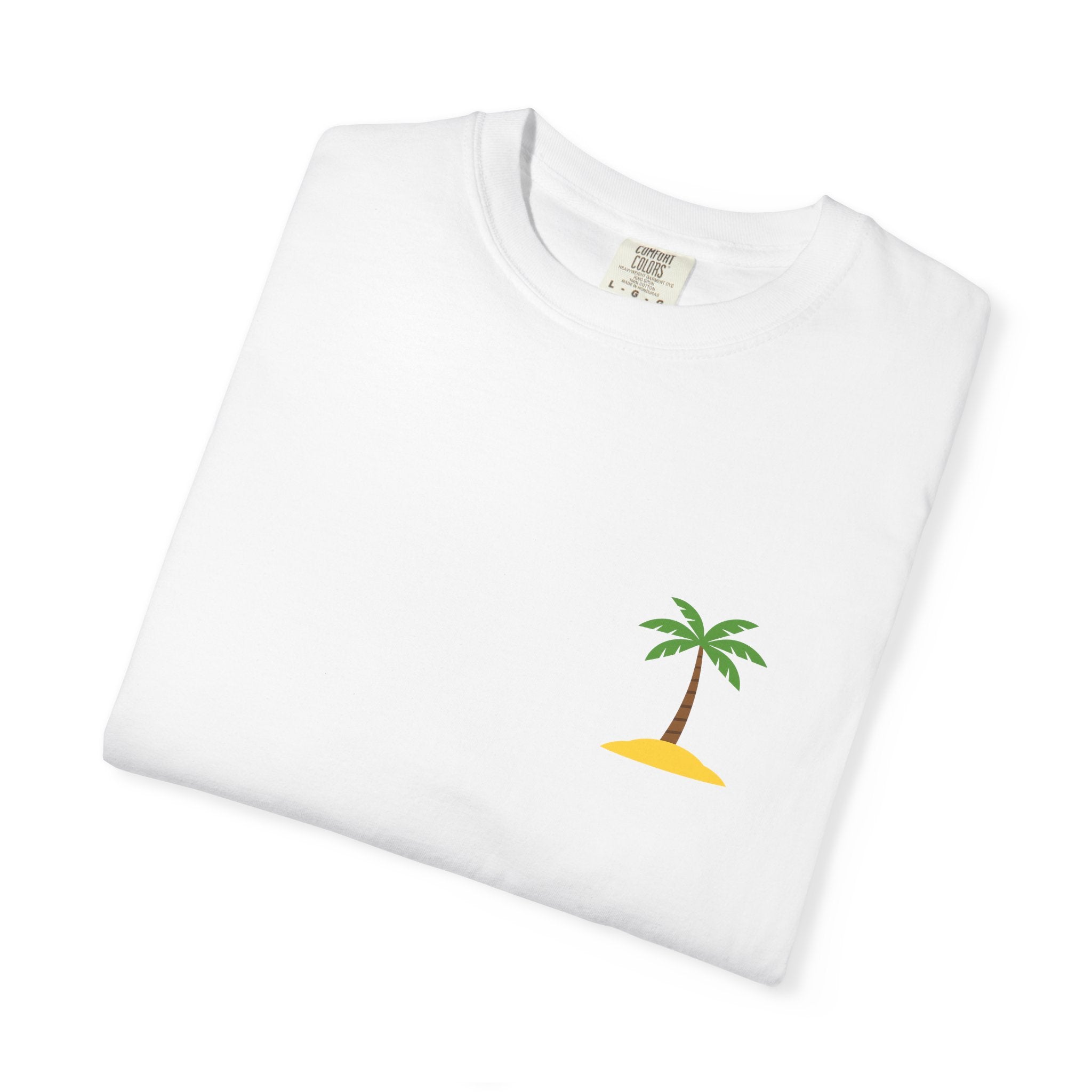 Palm Island Chest Tee — Minimal Tropical Graphic T-Shirt
