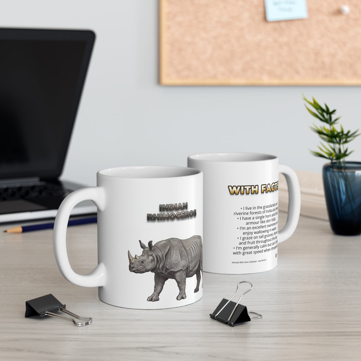 Indian Rhinoceros Coffee Mug – 11oz Ceramic Mug for Animals With Facts Series 2 Gifts