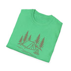 Camping Tent Tee — Minimal Lakeside Campfire Graphic T-Shirt