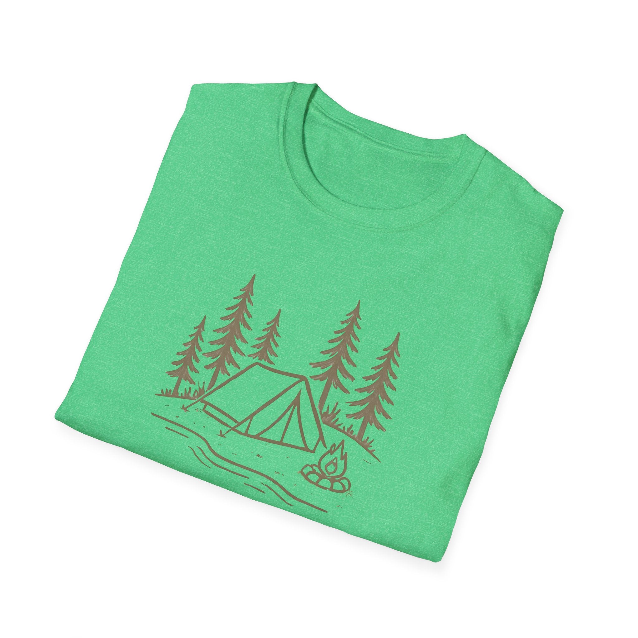 Camping Tent Tee — Minimal Lakeside Campfire Graphic T-Shirt