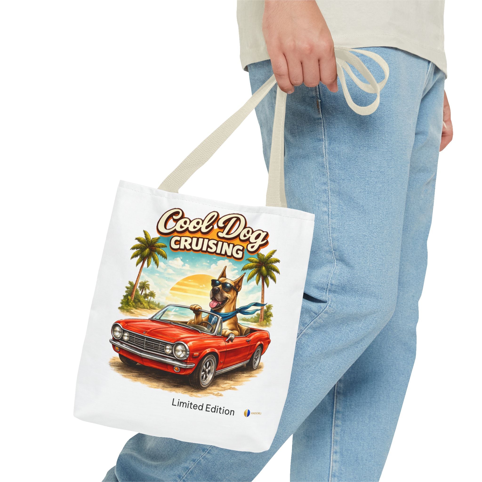Cool Dog Cruising Tote Bag — Retro Convertible Beach Dog Beach Tote