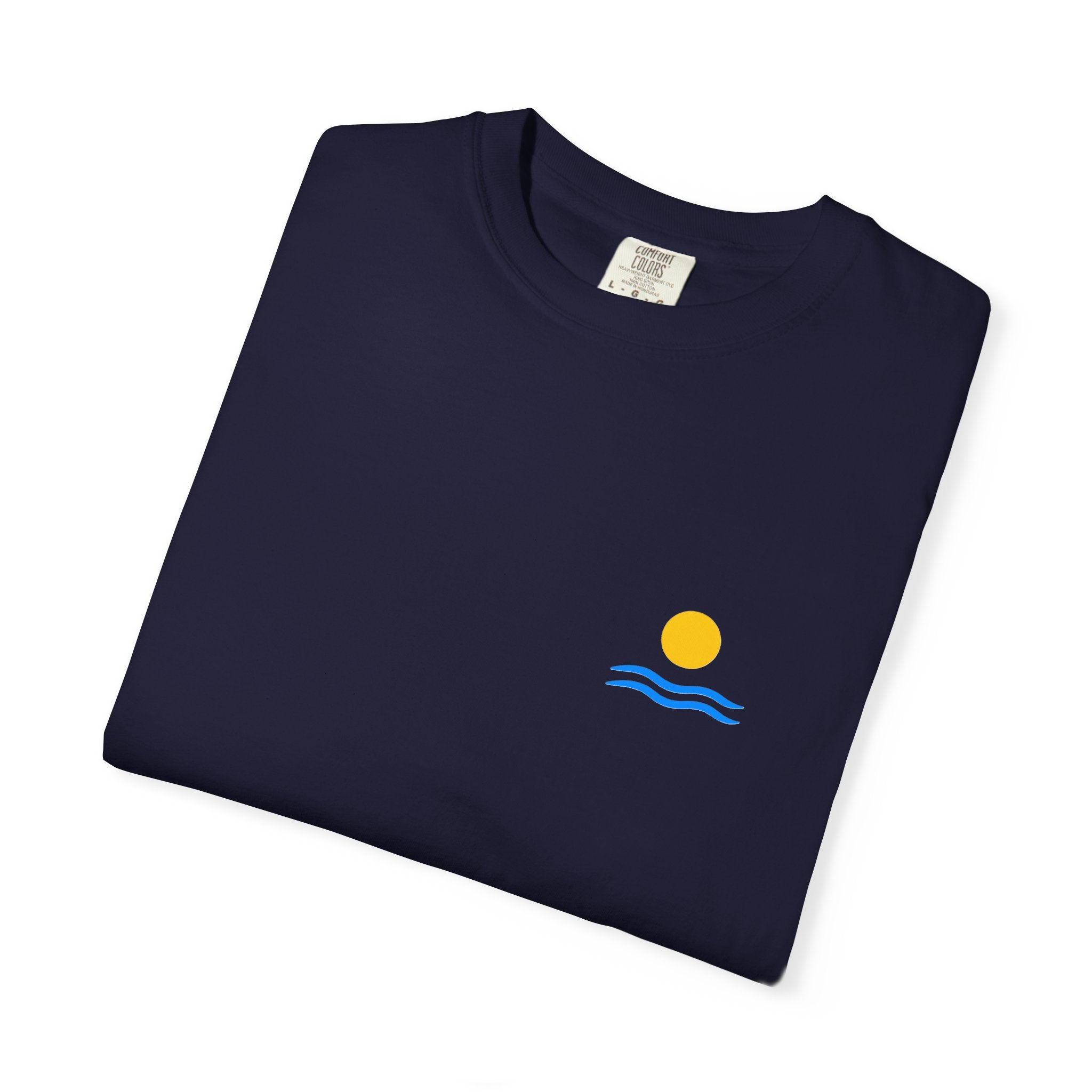 Sunrise Waves T-Shirt — Minimal Beach Pocket Graphic
