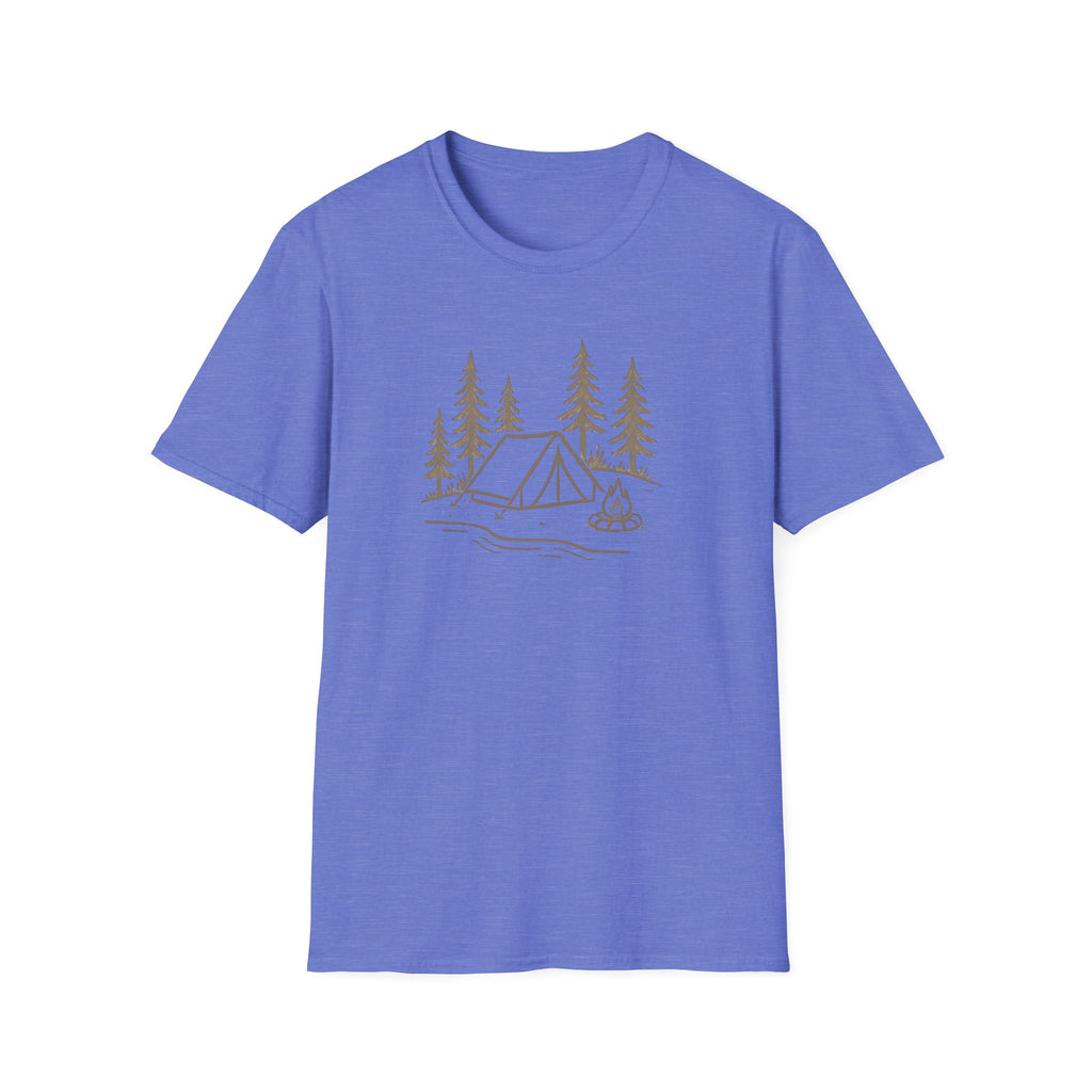 Camping Tent Tee — Minimal Lakeside Campfire Graphic T-Shirt