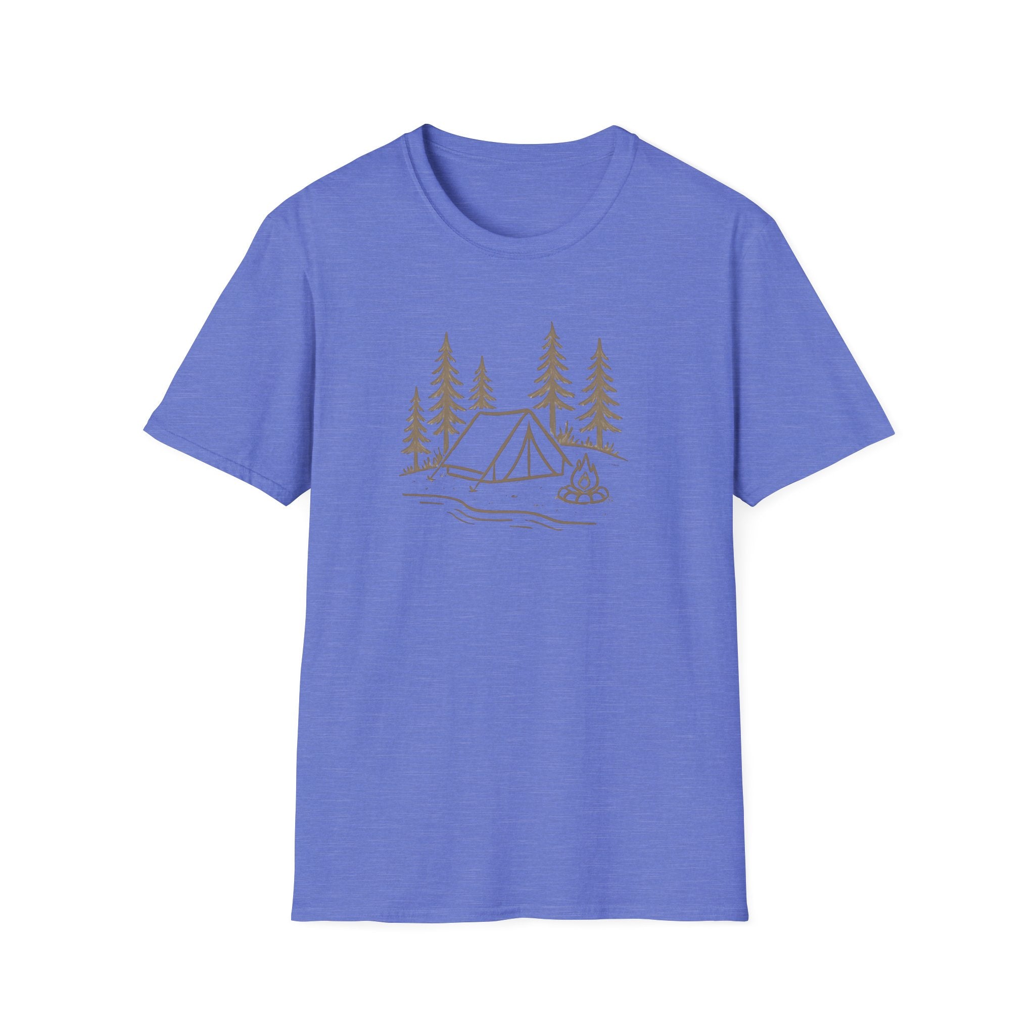 Camping Tent Tee — Minimal Lakeside Campfire Graphic T-Shirt