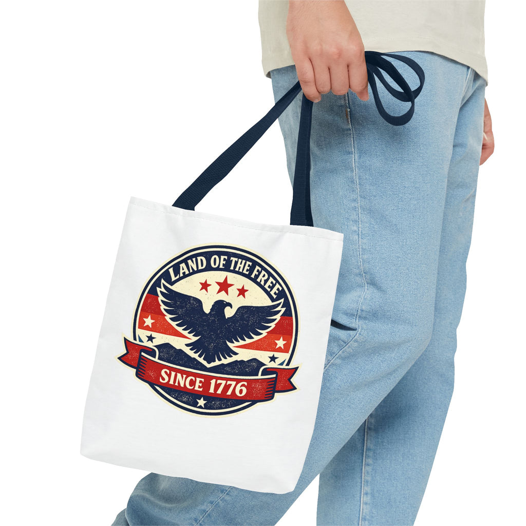 Patriotic Eagle Tote Bag - "Land of the Free Since 1776" Americana Canvas Tote