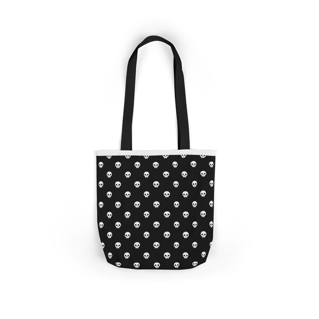 Halloween White Skulls Black Pattern Canvas Tote Bag