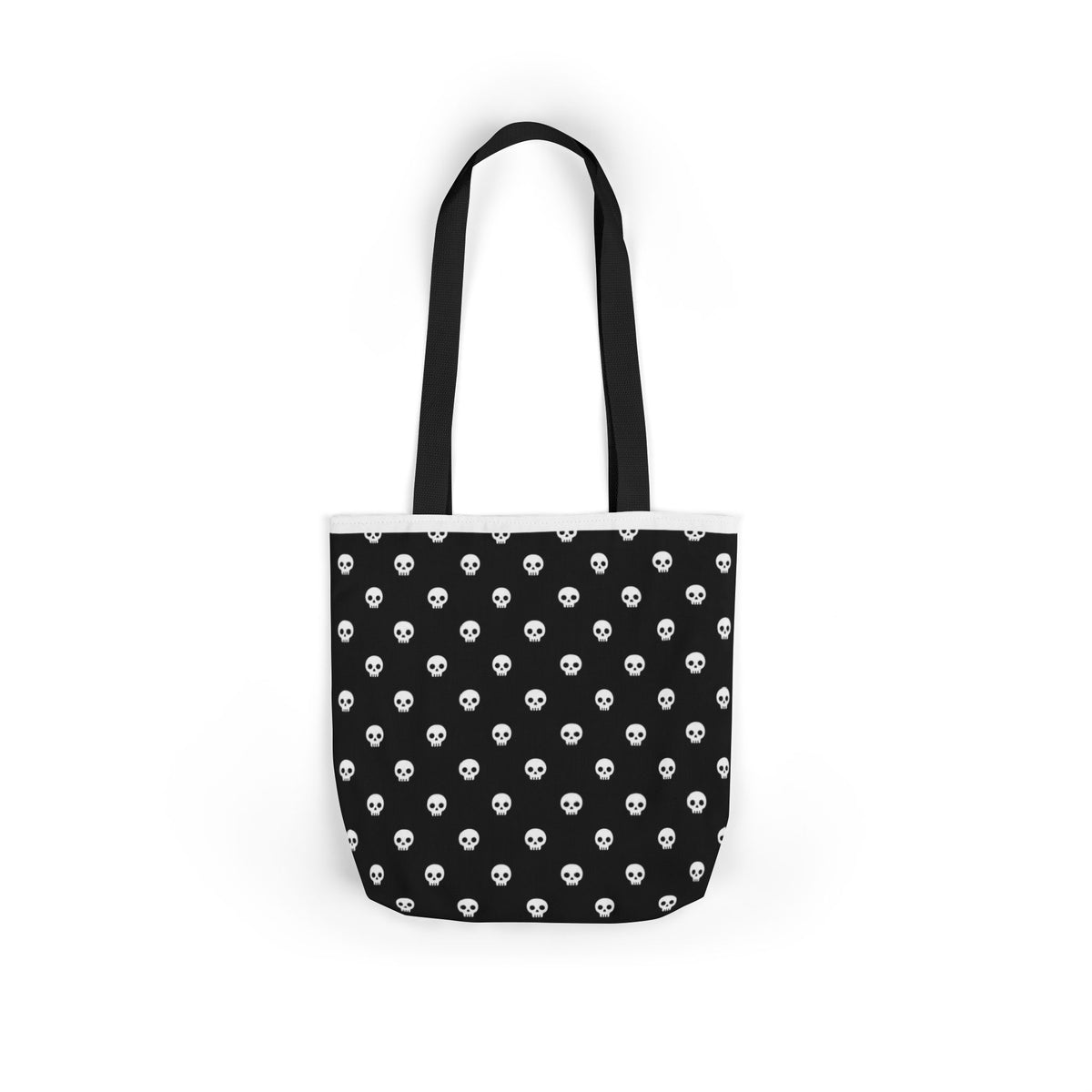 Halloween White Skulls Black Pattern Canvas Tote Bag