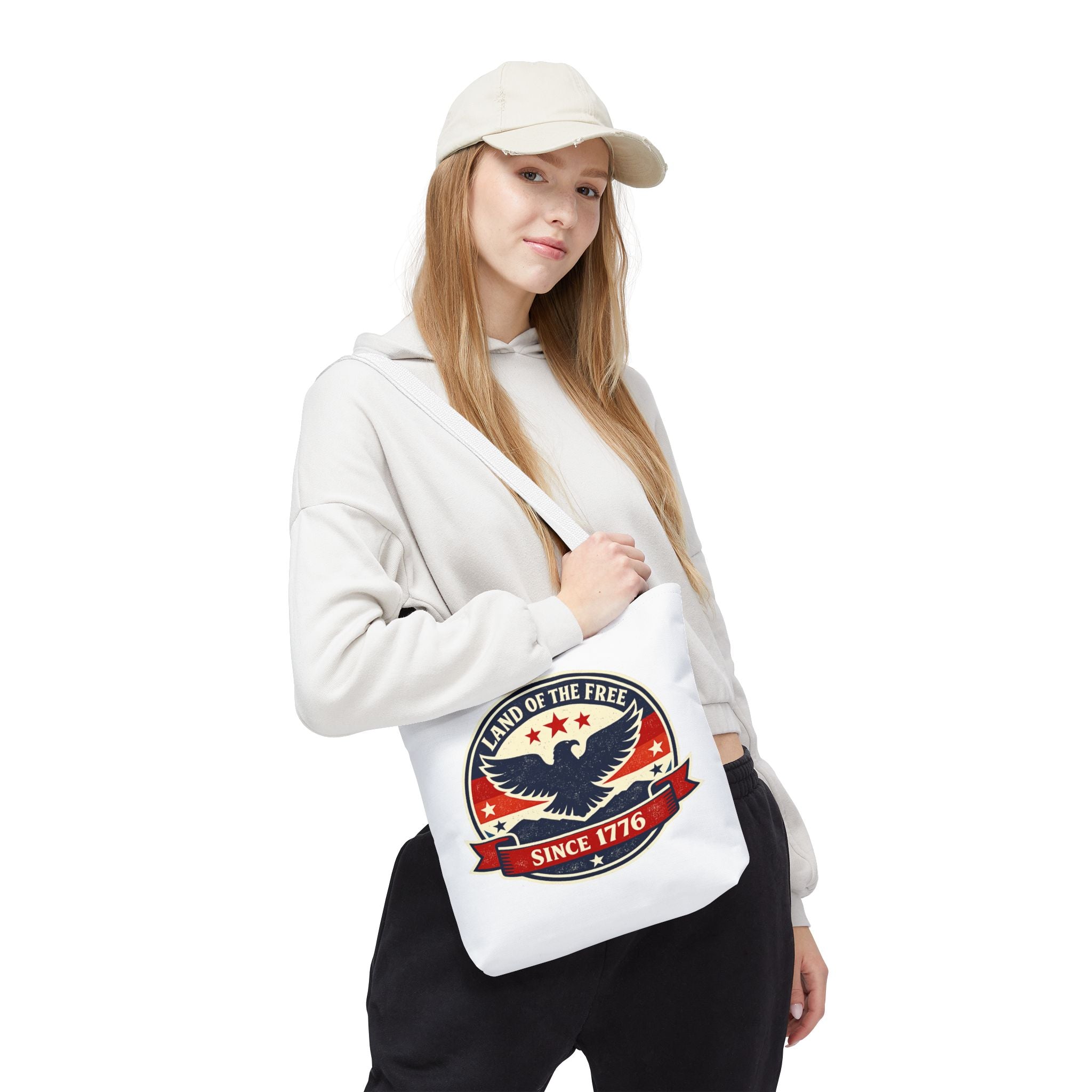 Patriotic Eagle Tote Bag - "Land of the Free Since 1776" Americana Canvas Tote
