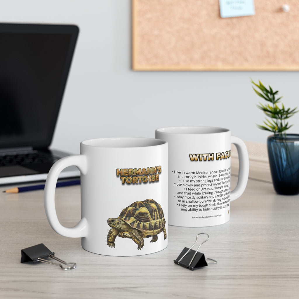 Hermann's Tortoise Coffee Mug – 11oz Ceramic Mug for Animals With Facts Series 3 Gifts