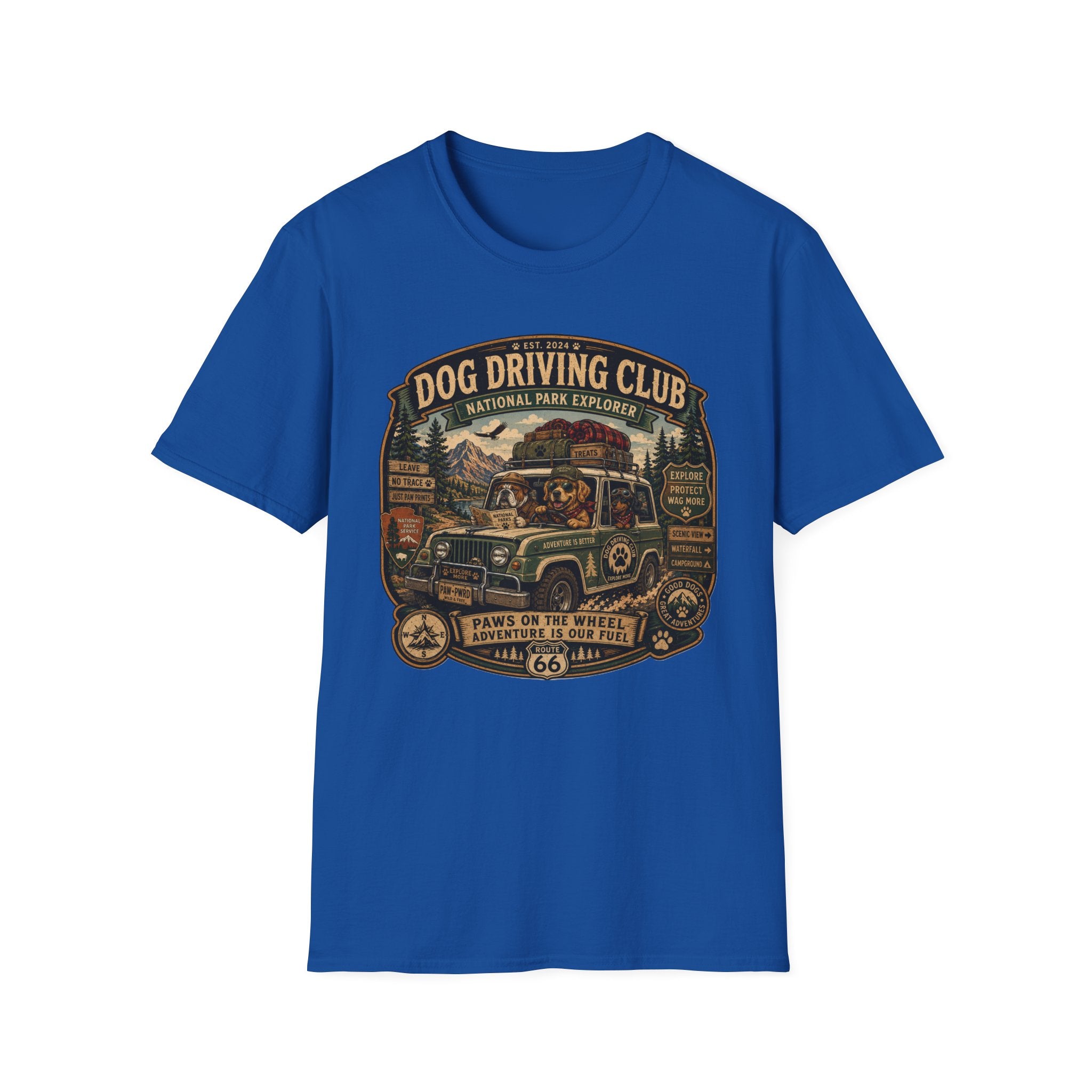 Dog Driving Club T‑Shirt — National Park Explorer Retro Pet Road Trip Tee