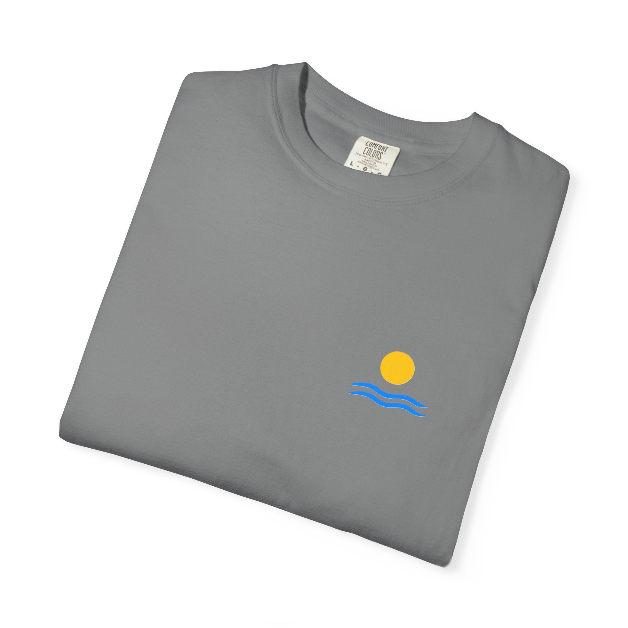 Sunrise Waves T-Shirt — Minimal Beach Pocket Graphic