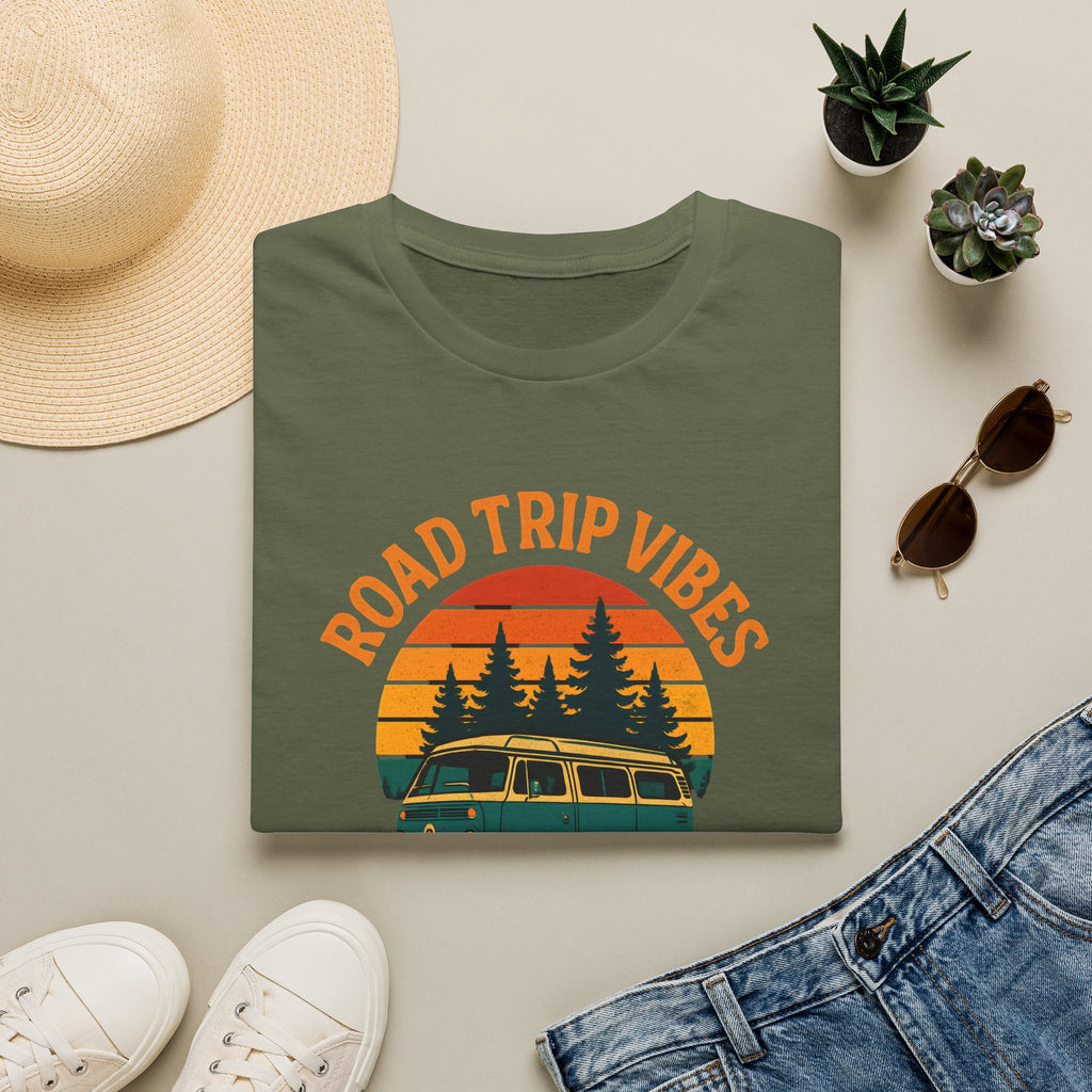 Road Trip Vibes T-Shirt — Retro Van Sunset Graphic