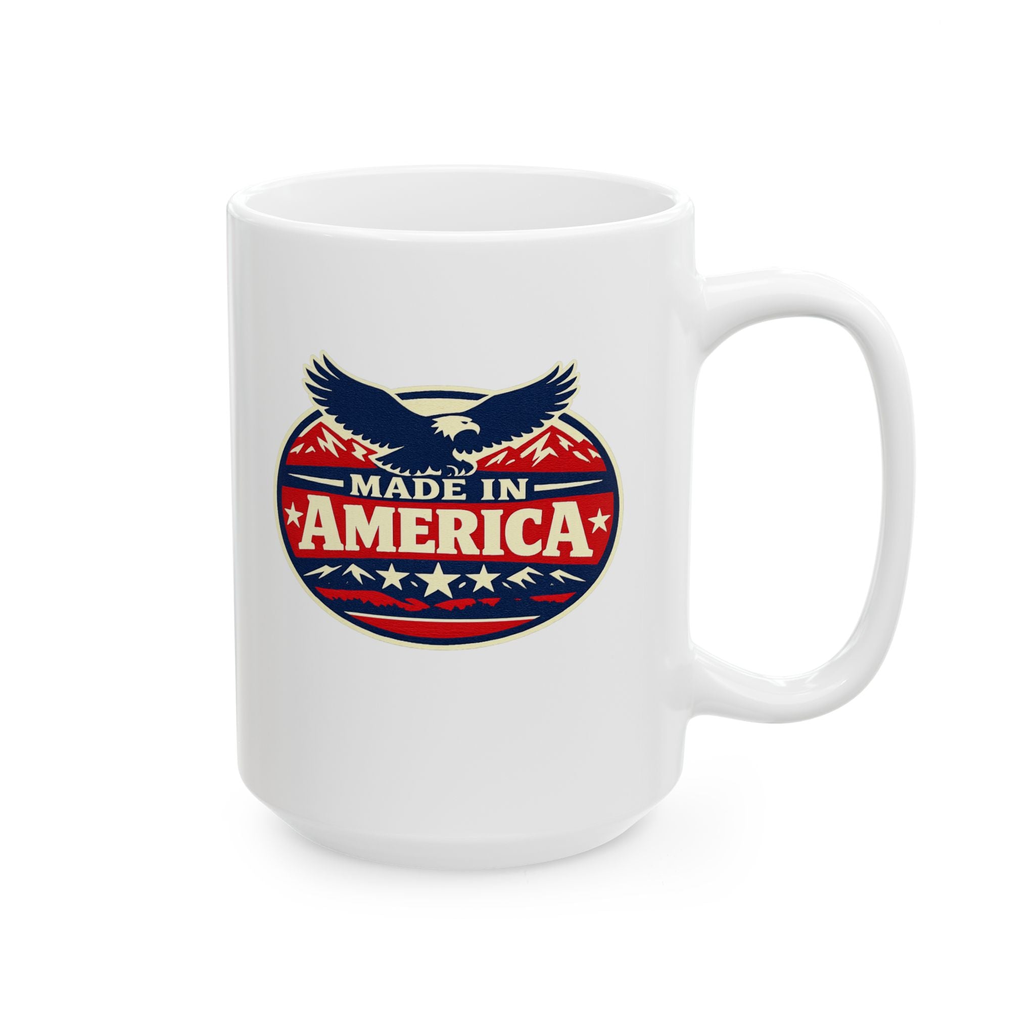 Patriotic Ceramic Mug — “Real American” Eagle Flag Design (11oz & 15oz)